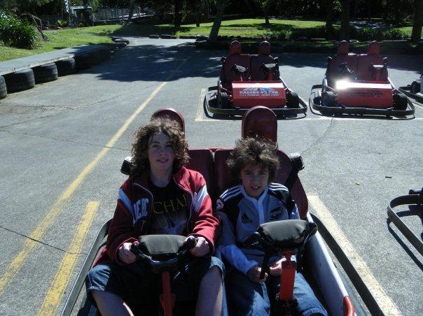 Liam and Sam in go cart